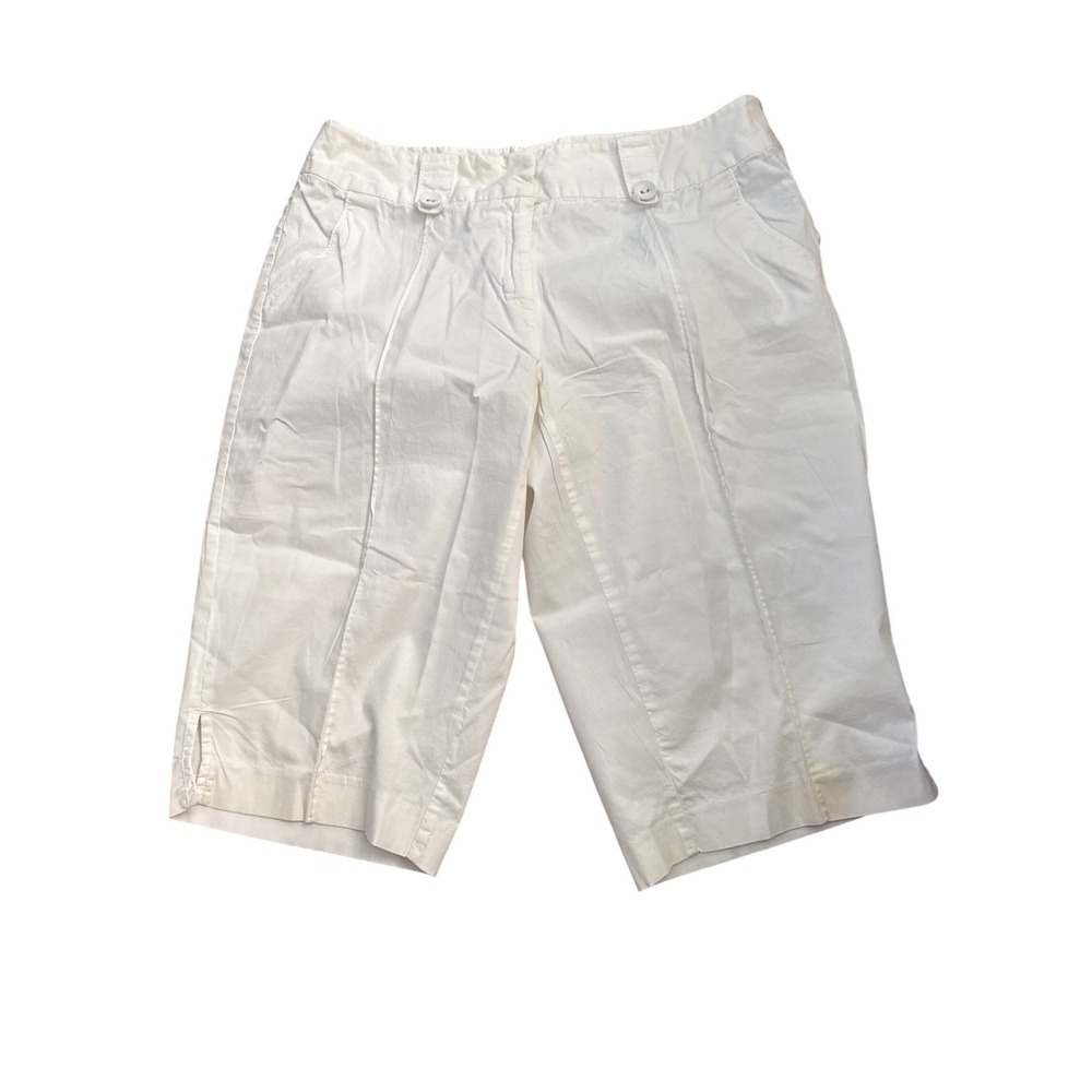 Tara Ryan Womens White Cotton Stretch Bermuda Shorts Pintuck Front Size 12